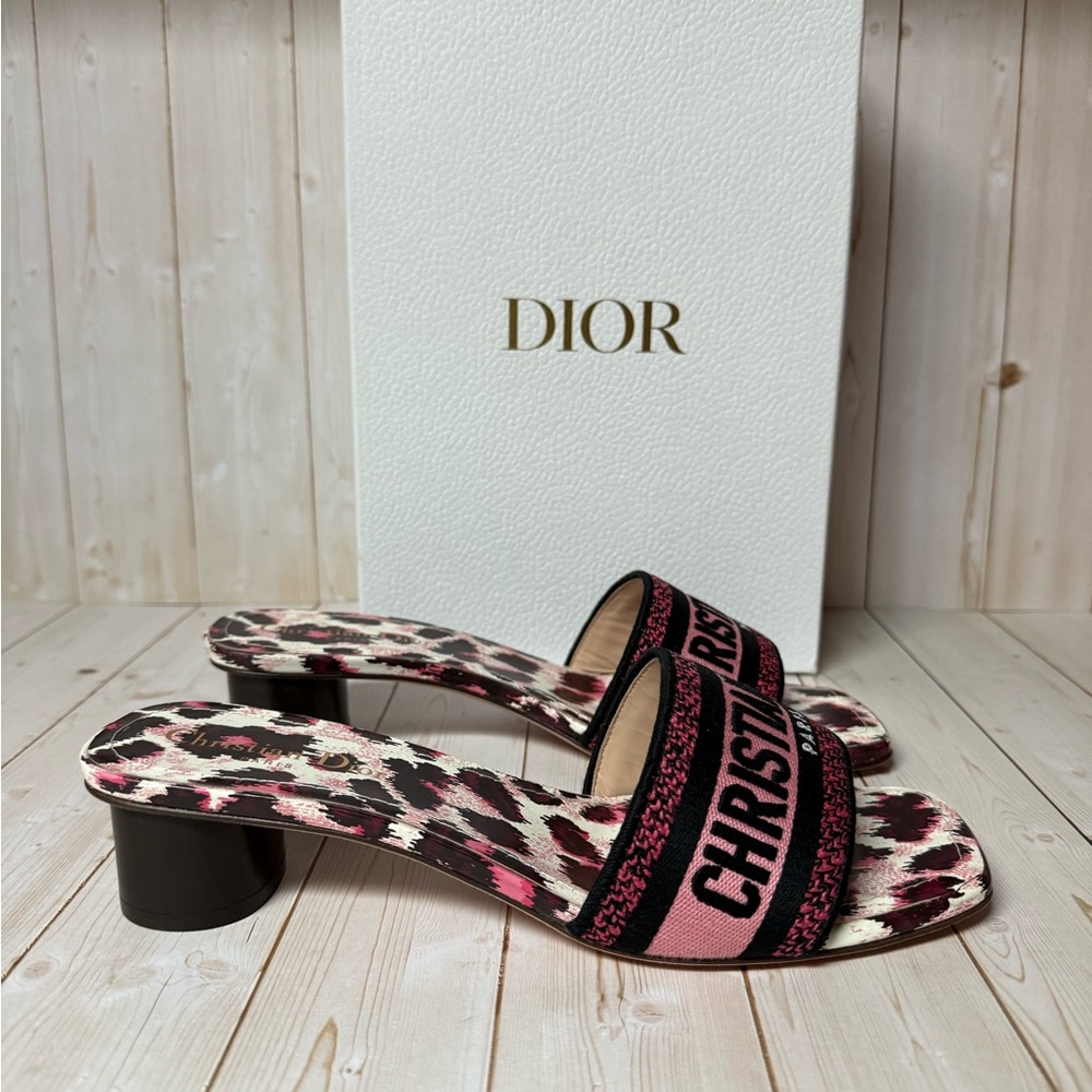Christian Dior Mizza Embroidered Cotton Dway Slide Sandal Dark Ruby Sz 39 / 9 - Picture 3 of 13